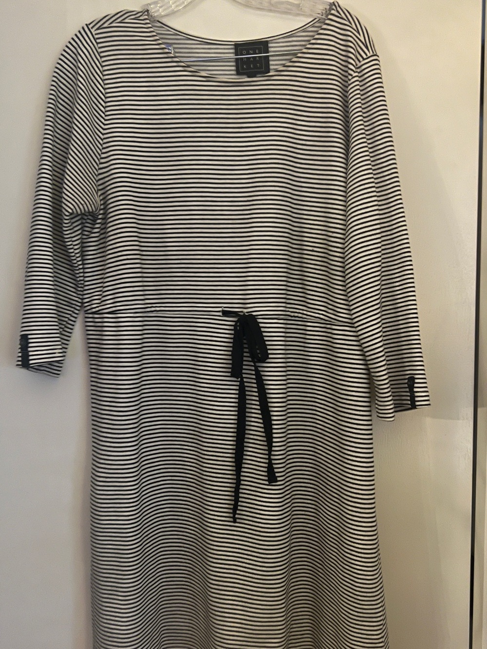 Black and White Striped Drawstring Waist Dress